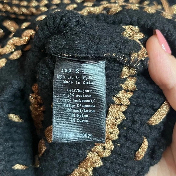 RAG & BONE Lisbeth Lambswool Blend Metallic Gold Zipup Knit Cardigan - Picture 9 of 9